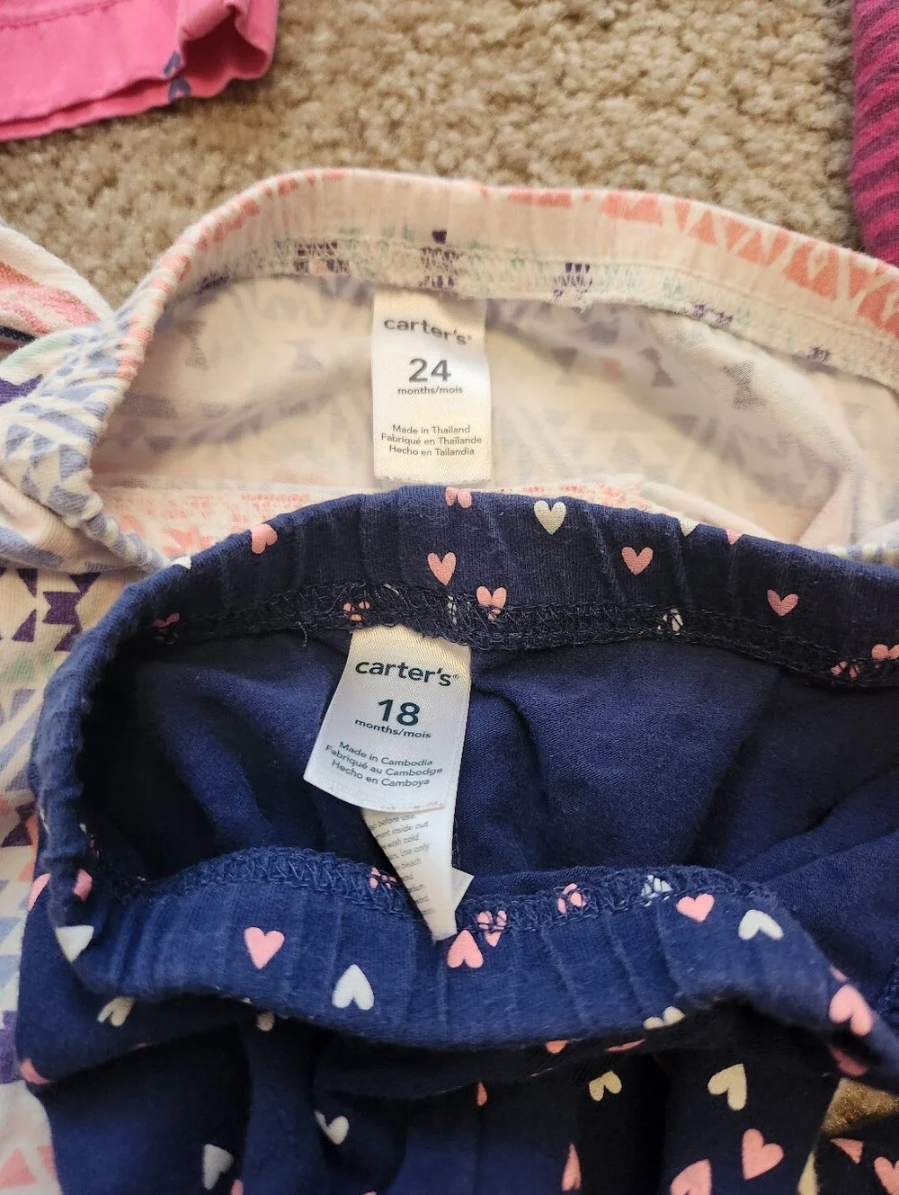 Large Lot of 18-24m Leggings & Shorts Pink Purple Stripes Hearts Bermuda